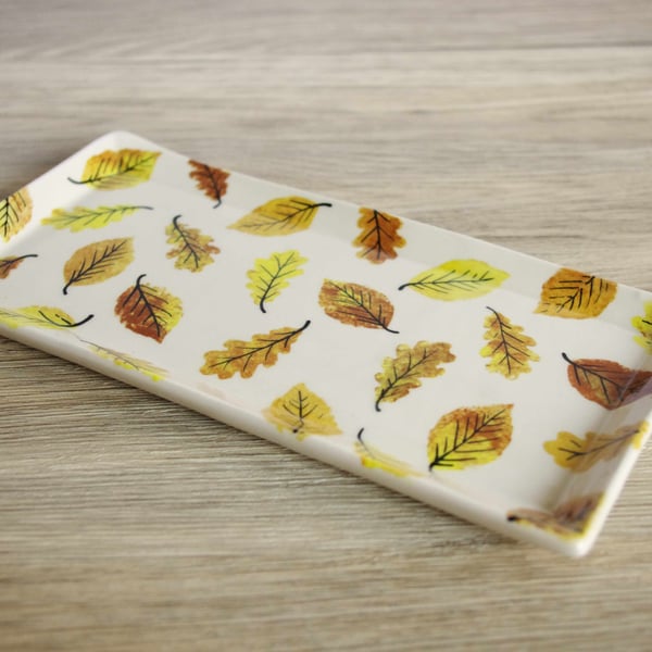 Small Rectangle Dish - Autumn Colours Beech and Oak Leaves, Pattern