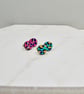 Hand painted colourful leopard print wooden circle ear studs - Image 5