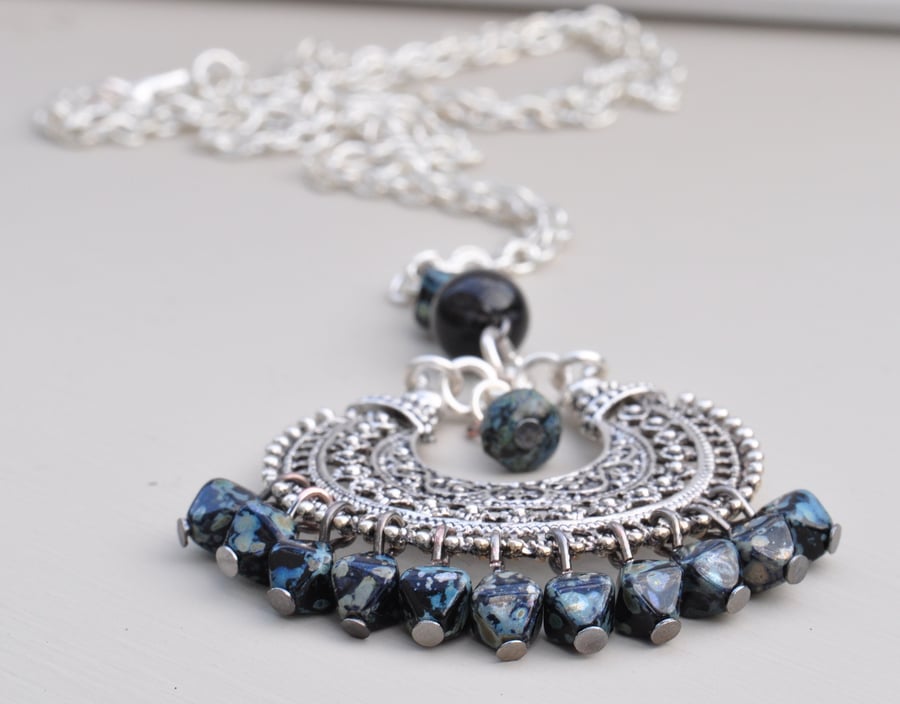 SALE Midnight Crush Chandelier Pendant Necklace with Czech Glass Beads 