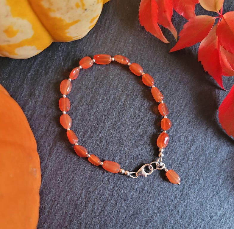 Orange Carnelian and Sterling Silver Bracelet