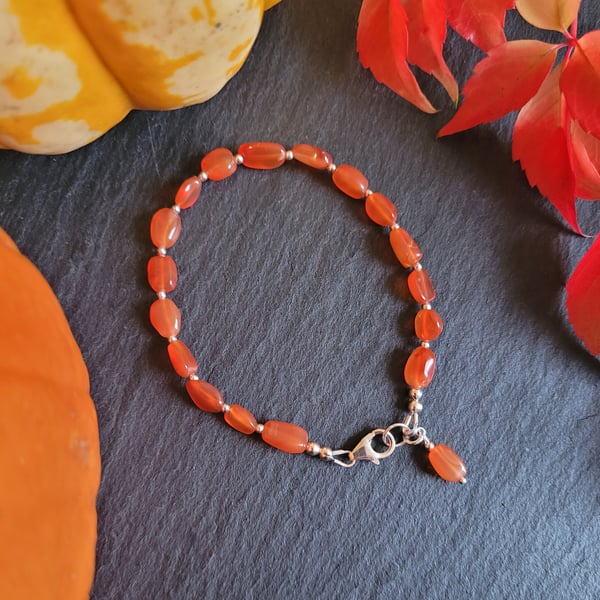 Orange Carnelian and Sterling Silver Bracelet