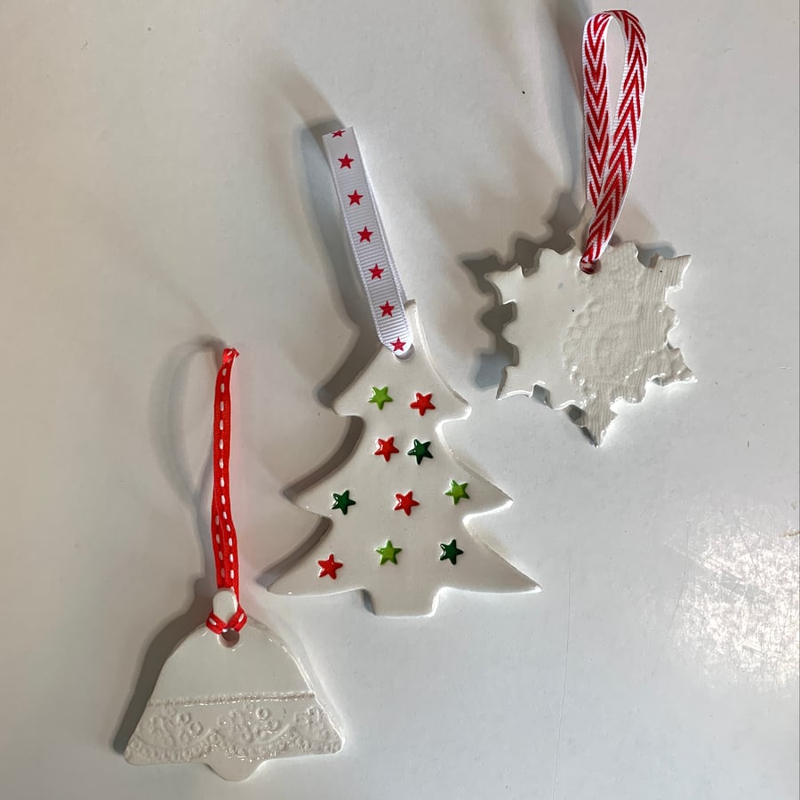 SALE Set of 3 Handmade Ceramic Christmas Hangers