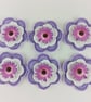 Flower embellishments - set of 6 felt and wood flowers in purple & white