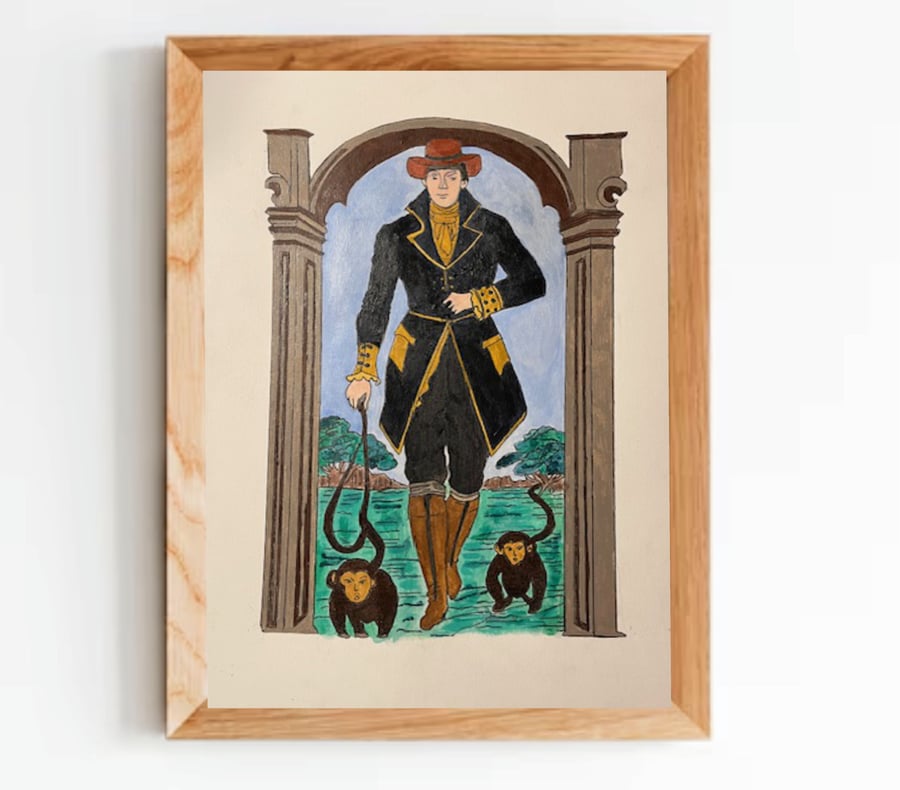 'Taking The Kids For A Walk !' a hand drawn Gent in acrylics and fine liner.