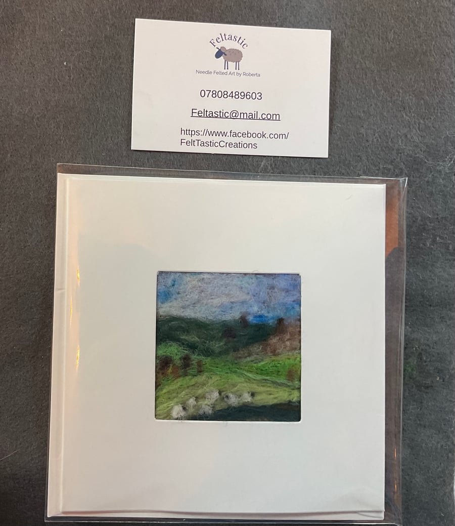 Needle Felted Country Scene Blank Greeting Card
