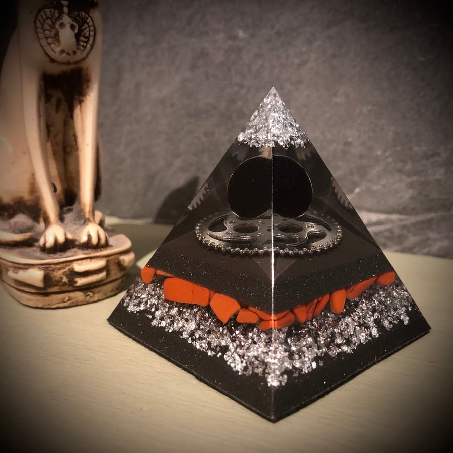 Red Jasper Crystal Energy Pyramid with floating sphere