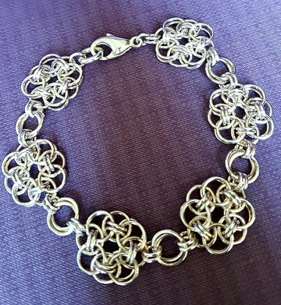 Beautiful Sterling Silver Flower Unit Bracelet - Made to order