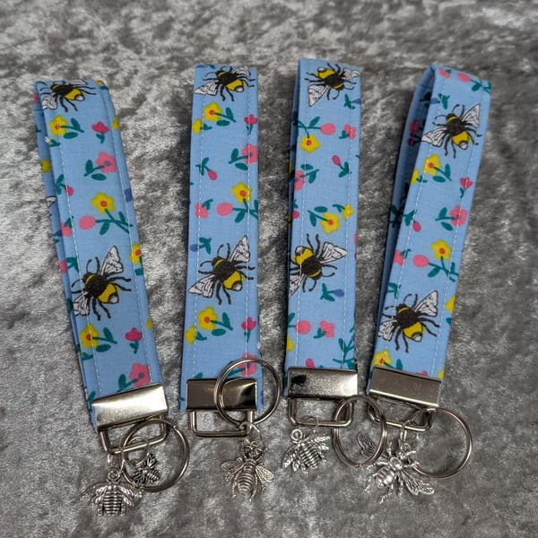 Keyfob Wristlet - Blue Bees