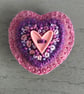Hand Embroidered Pink Heart Brooch  - Image 1
