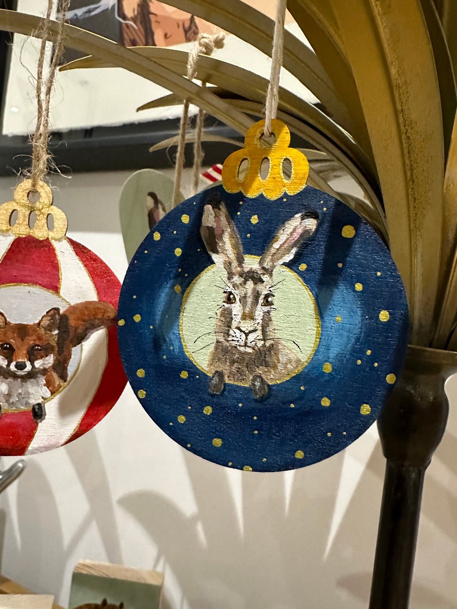 Hand painted Hare Christmas Bauble Decoration 