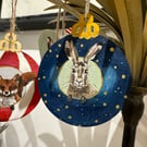 Hand painted Hare Christmas Bauble Decoration 