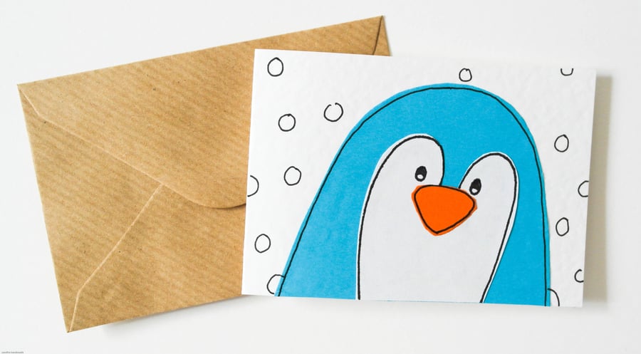 Handmade Cute Penguin Christmas Card Pack, Penguin Thank You Cards