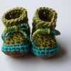 Wool & leather baby boots Lime Turquoise 3-6 months