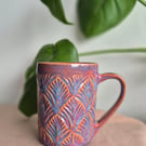 Handmade, Hand Carved Ceramic Stoneware Mug