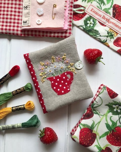 Hand embroidered needle case using Emma Bridgewater 'Strawberry' fabric