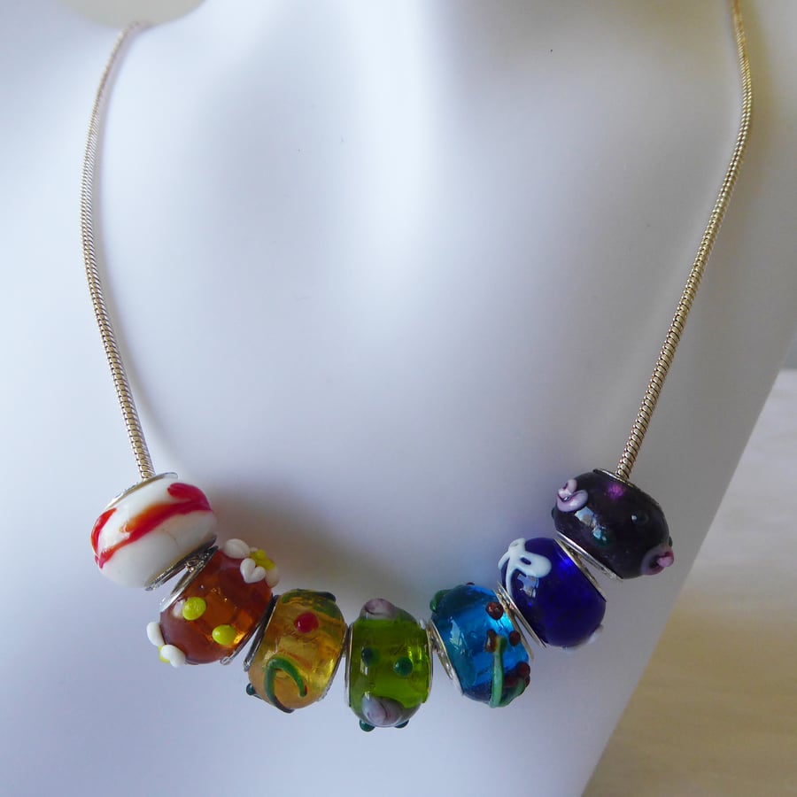 Murano Lampwork Glass Bead Rainbow Necklace B