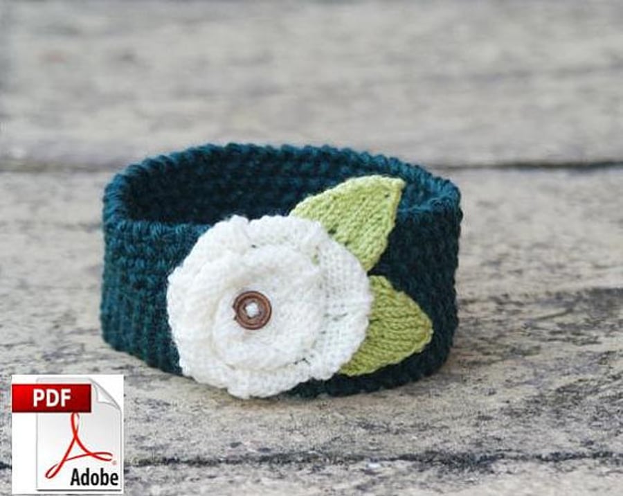 Headband Knitting Pattern Only PDF Chunky Knit Flower Fits Earwarmer 2T - Adult 