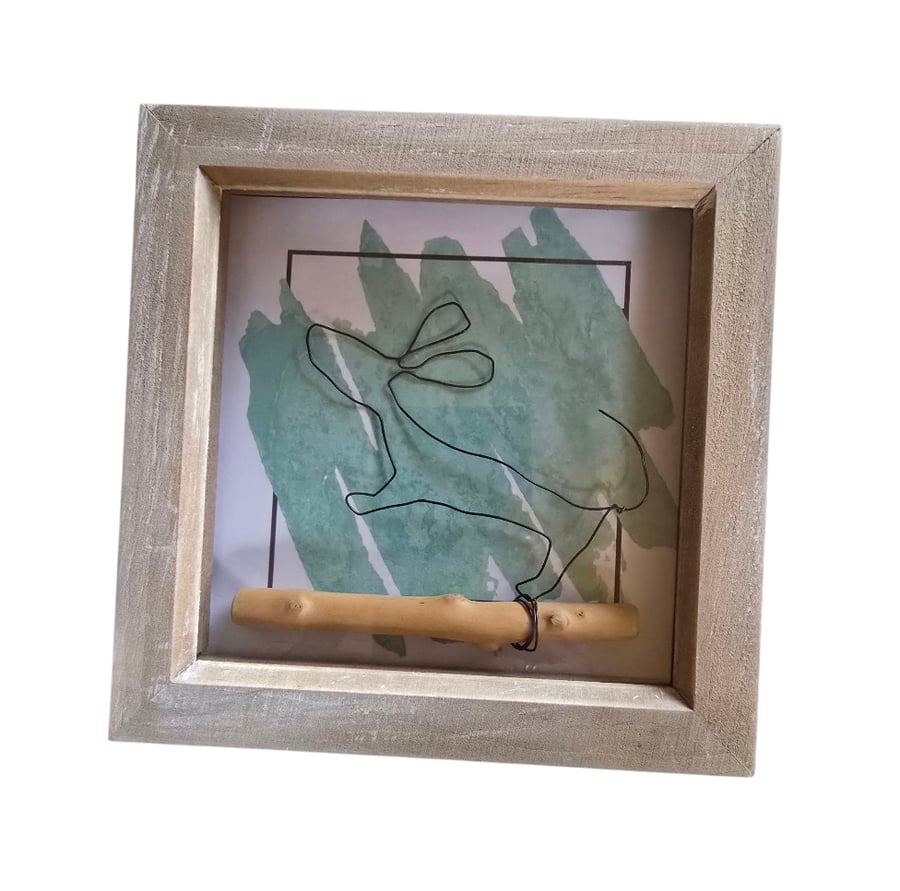 Handcrafted wire sitting hare art