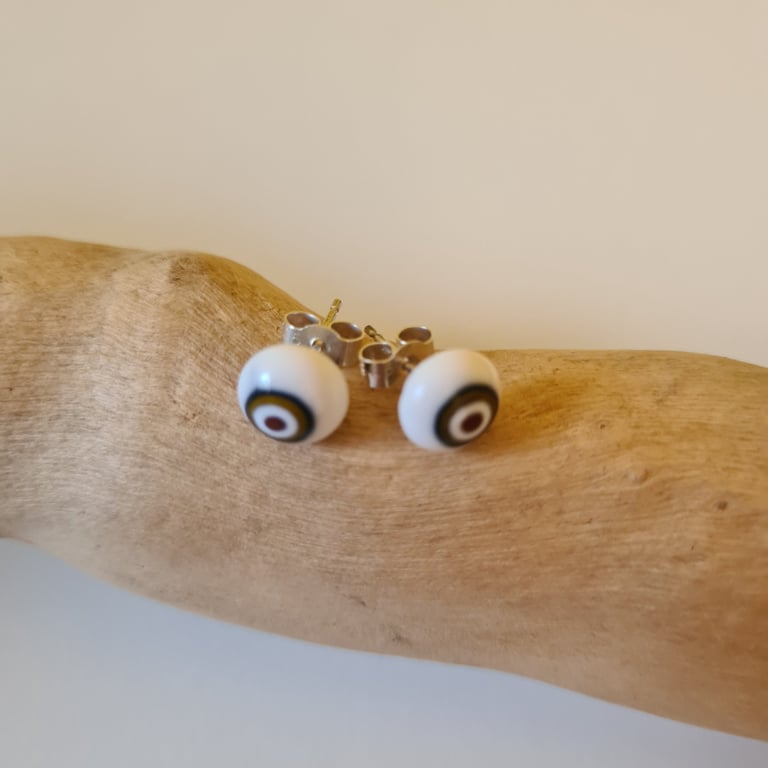 Fused glass 'bullseye' design stud earrings