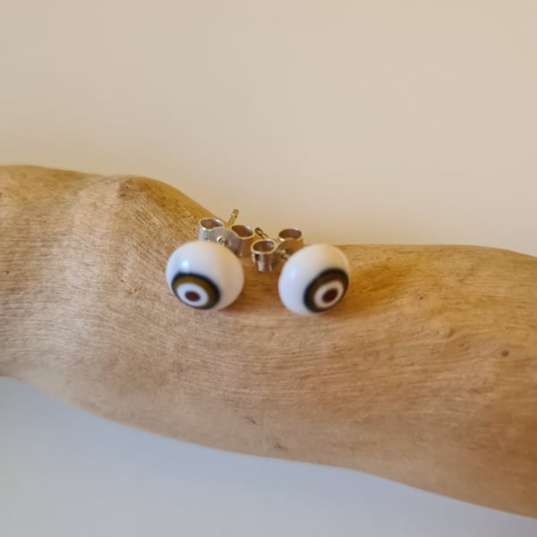 Fused glass 'bullseye' design stud earrings
