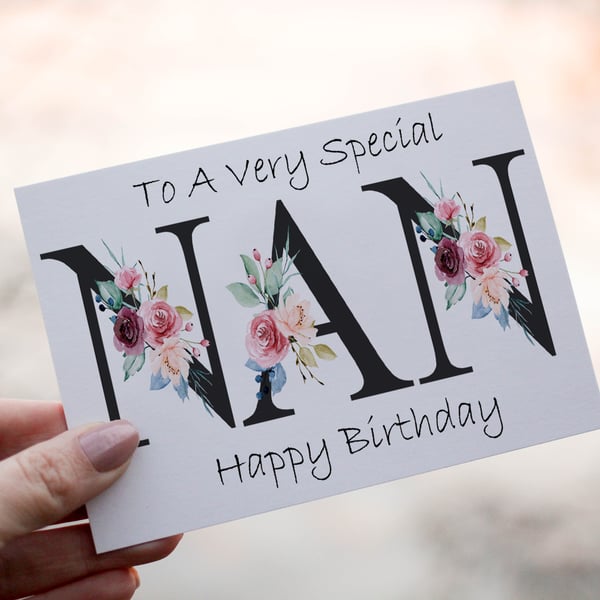 Letter Art Nan Birthday Card, Card for Nan, Birthday Card, Special Nan Birthday 