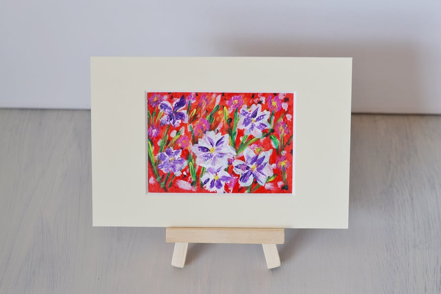 Flowers In vase Aceo Acrylic Painting,  