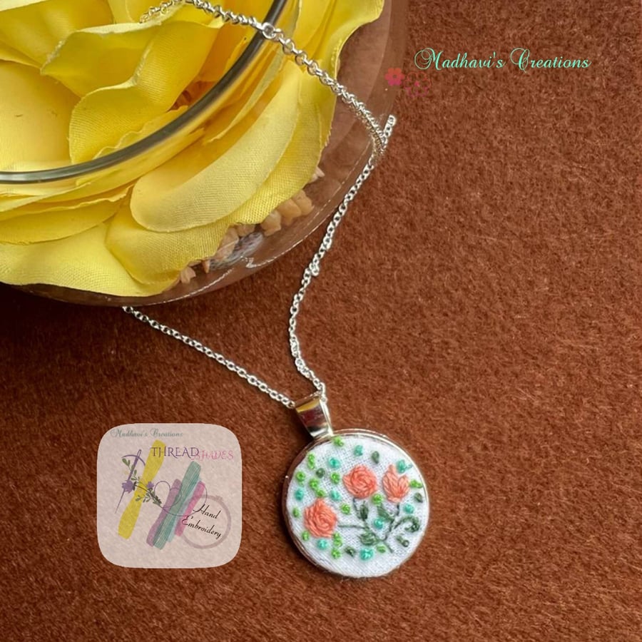 Beautiful Hand embroidered floral motif Pendant necklace