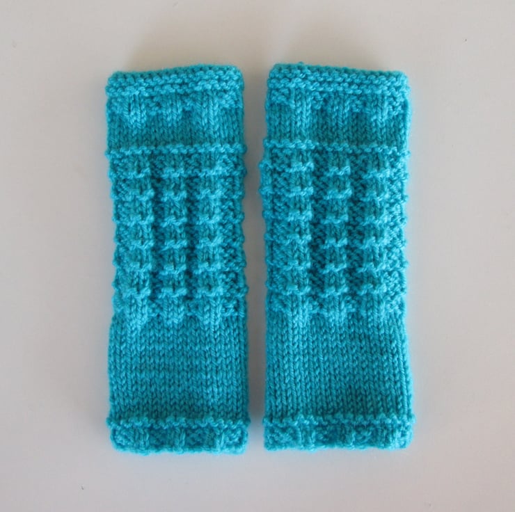 Fingerless Gloves Mittens Wrist Warmers in Turq... - Folksy