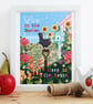 'Live In The Garden' 10x8" Framed Illustration Print - Image 1