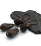 copper, glass and brown ceramic drop earrings