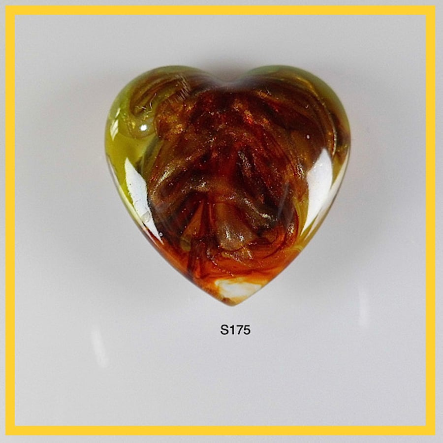 Small Golden Heart Cabochon, hand made, Unique, Resin Jewelry - S175