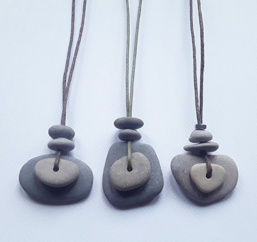 Layered Pebble Pendant with Metal Bead for Him or Her 
