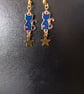 Celestial dark blue and gold cat and star dangle earrings (sun pattern) - Image 4