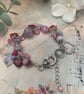 Handcrafted Romantic Pink & Lavender Floral beaded Charm Bracelet, gift for her 