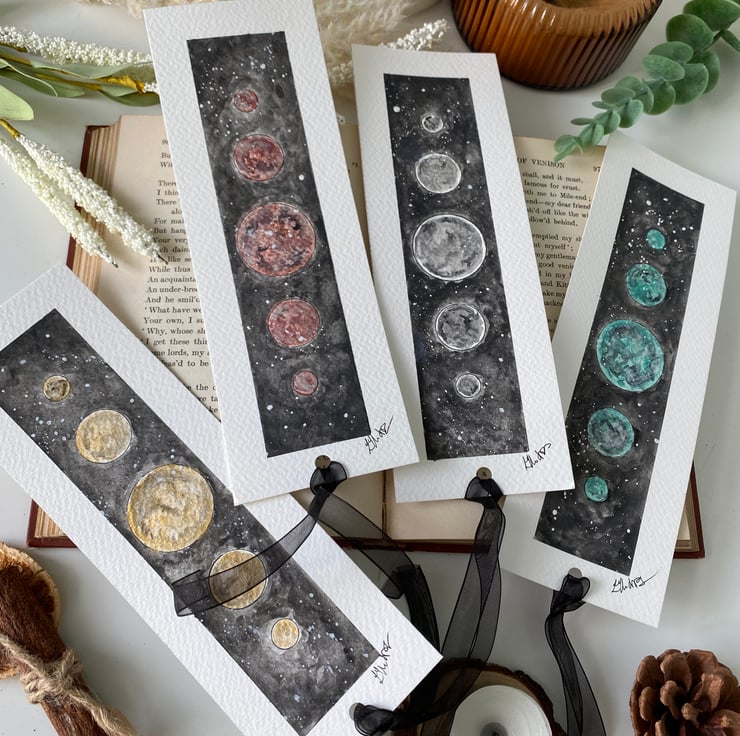 Hand painted moon phase bookmark - Folksy