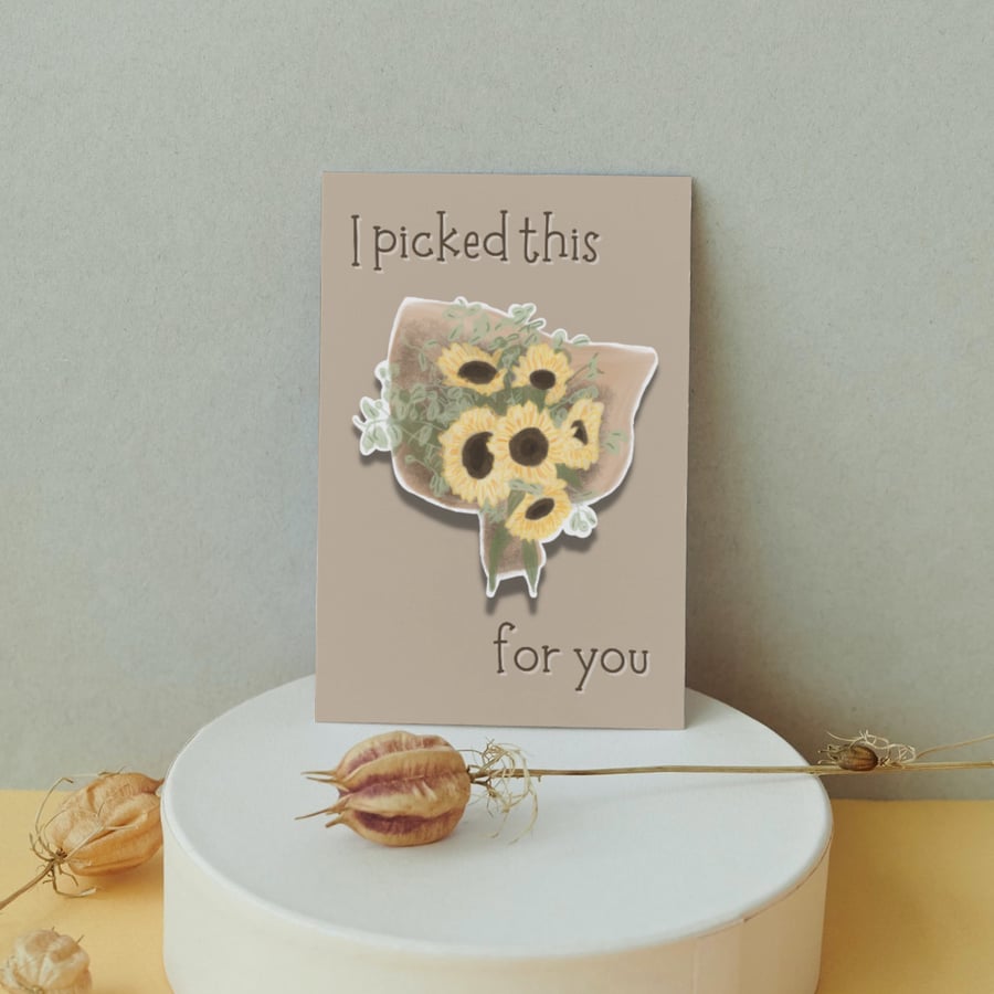 I picked this for you - Sunflower Bouquet Greetings Card 