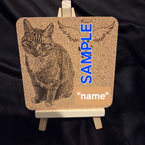 Custom Engraved Pet Memorial Cork Plaque Personalised Photo for Cat, Dog etc