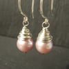 Wire Wrapped Pink Pearl Earrings