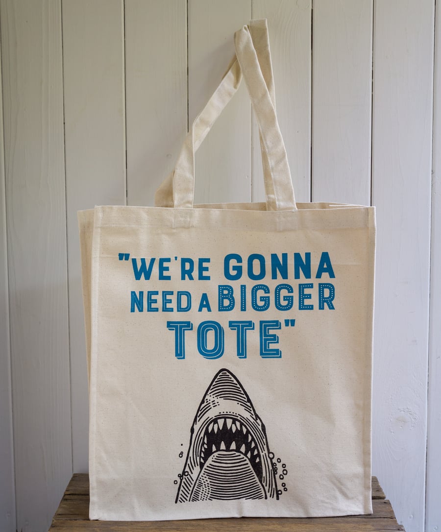 We're Gonna Need a BIGGER Tote Jaws shark quote shopper bag