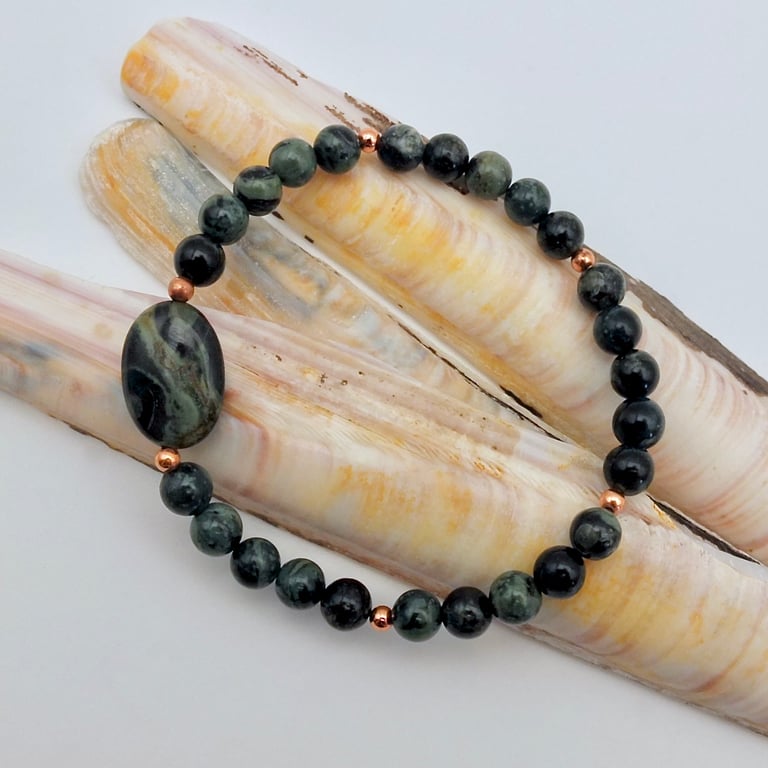 Kambaba Jasper & Copper Bracelet, Larger Wrist Size, Fathers Day, Gifts For Him