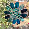 Stained Glass Bead Daisy Suncatcher - Handmade Window Decoration - Turquoise 