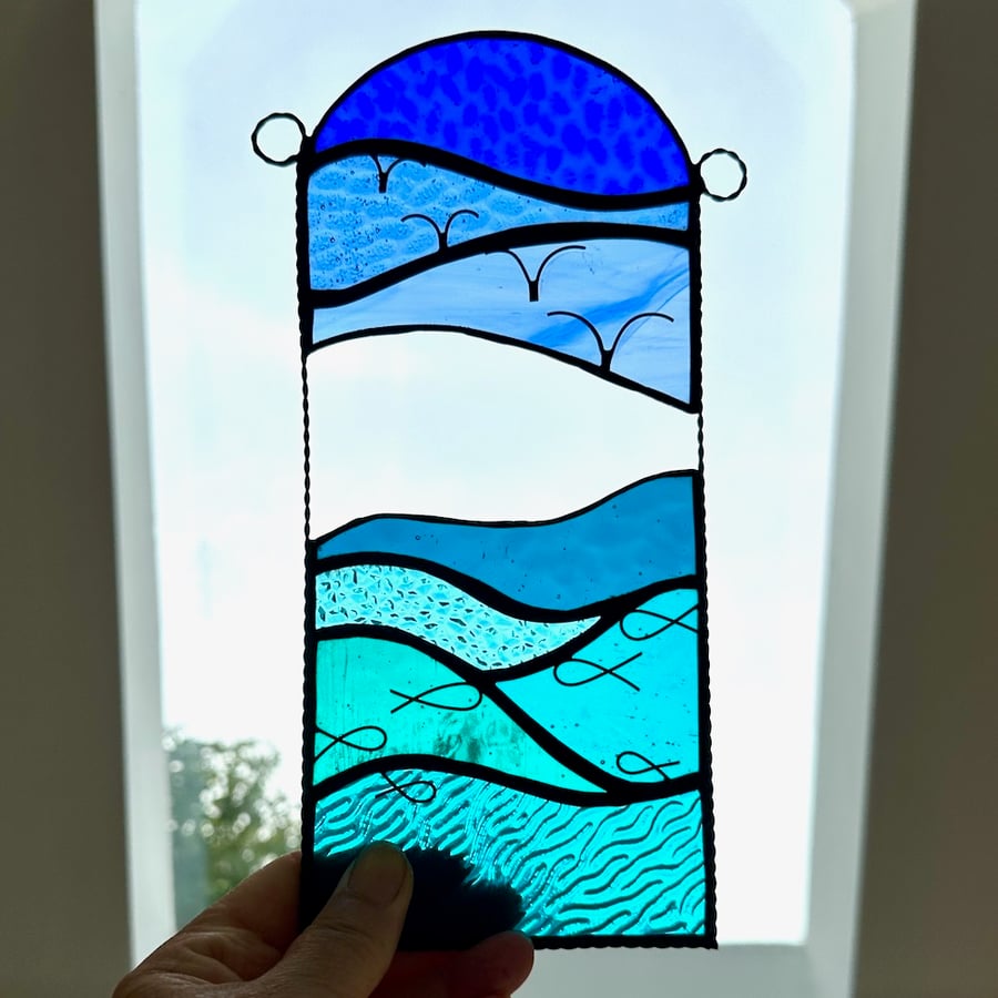 Stained Glass Seascape Suncatcher - Handmade Window Hanging Decoration 