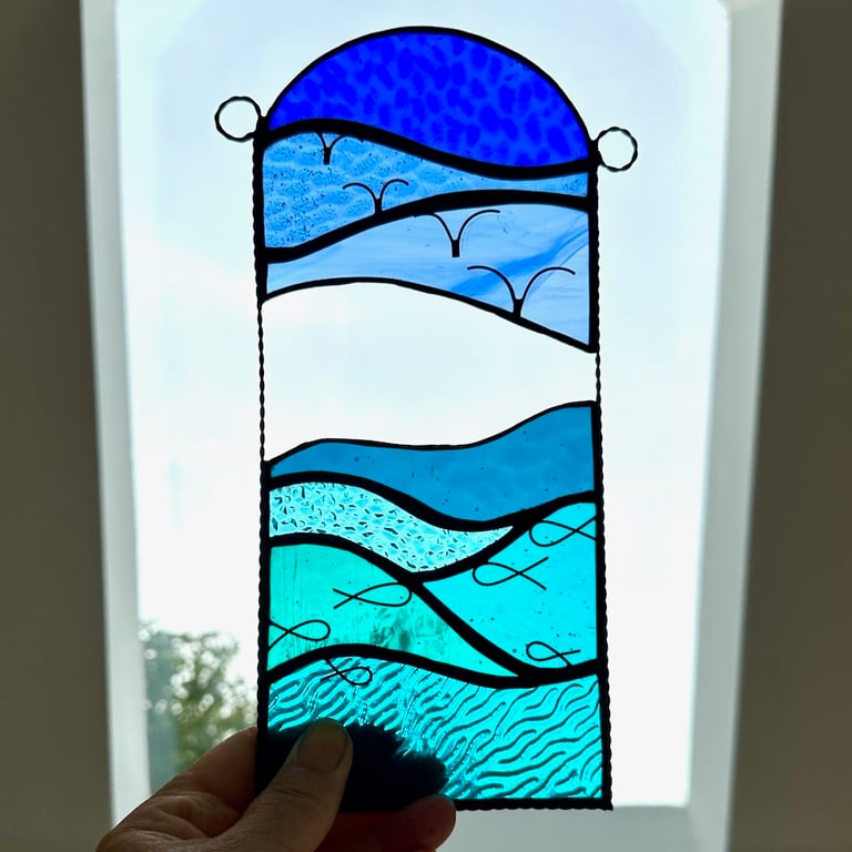 Stained Glass Seascape Suncatcher - Handmade Window Hanging Decoration 