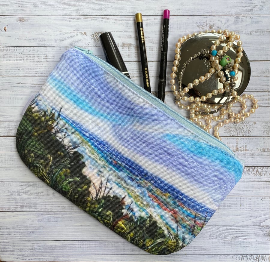 Summery beach makeup, Jewellery, toiletries bag, pencil case or kindle pouch. 