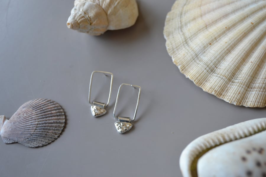 Silver rectangle ripple earring, cuttlefish casting, recycled, ancient technique