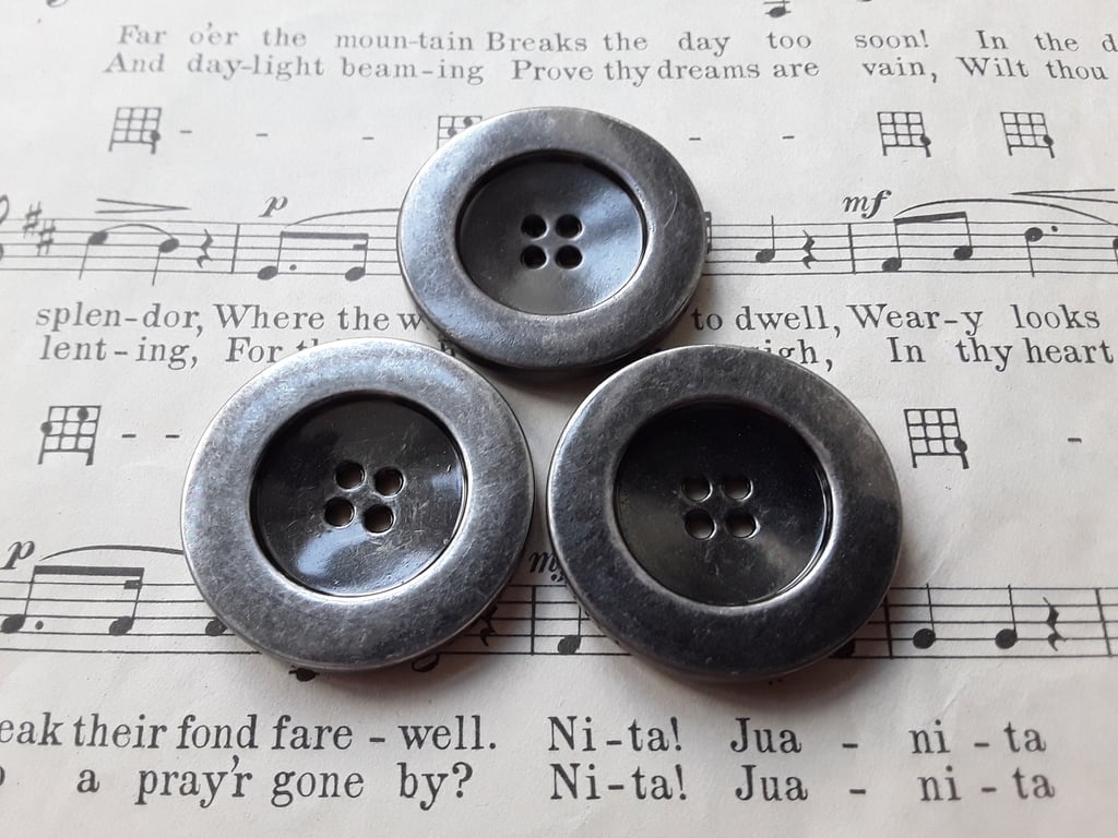 34mm 1 & 7 16" 54L "BIG" Antique Silver Buttons lightweight