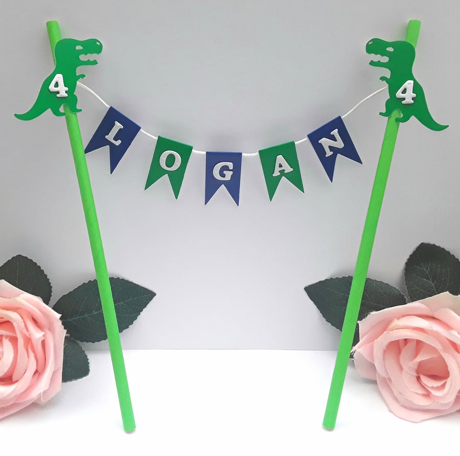 Hand crafted Personalised Dino Bunting Cake Topper