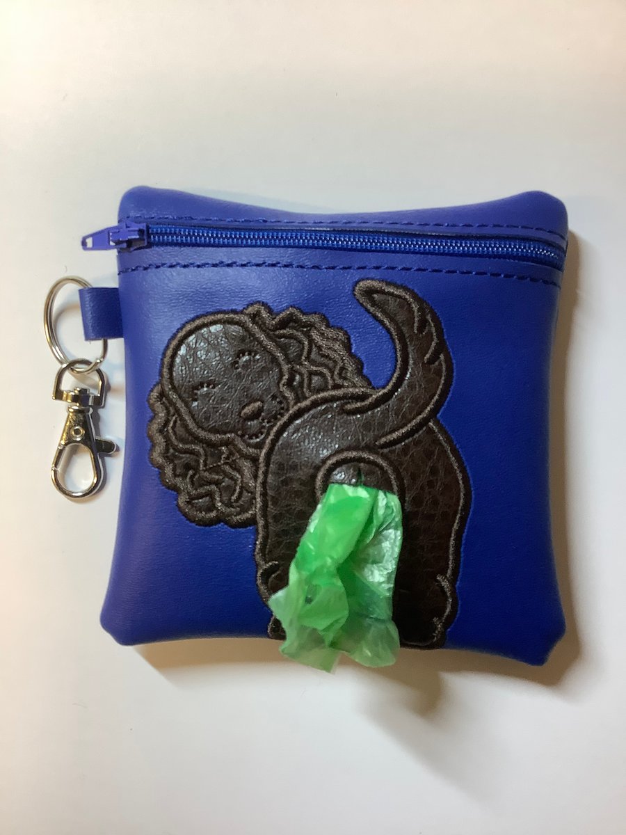 Attractive  Spaniel Embroidered Blue faux leather dog poo bag ,dog walking,