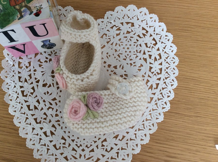 Hand Knitted Mary Jane Booties 