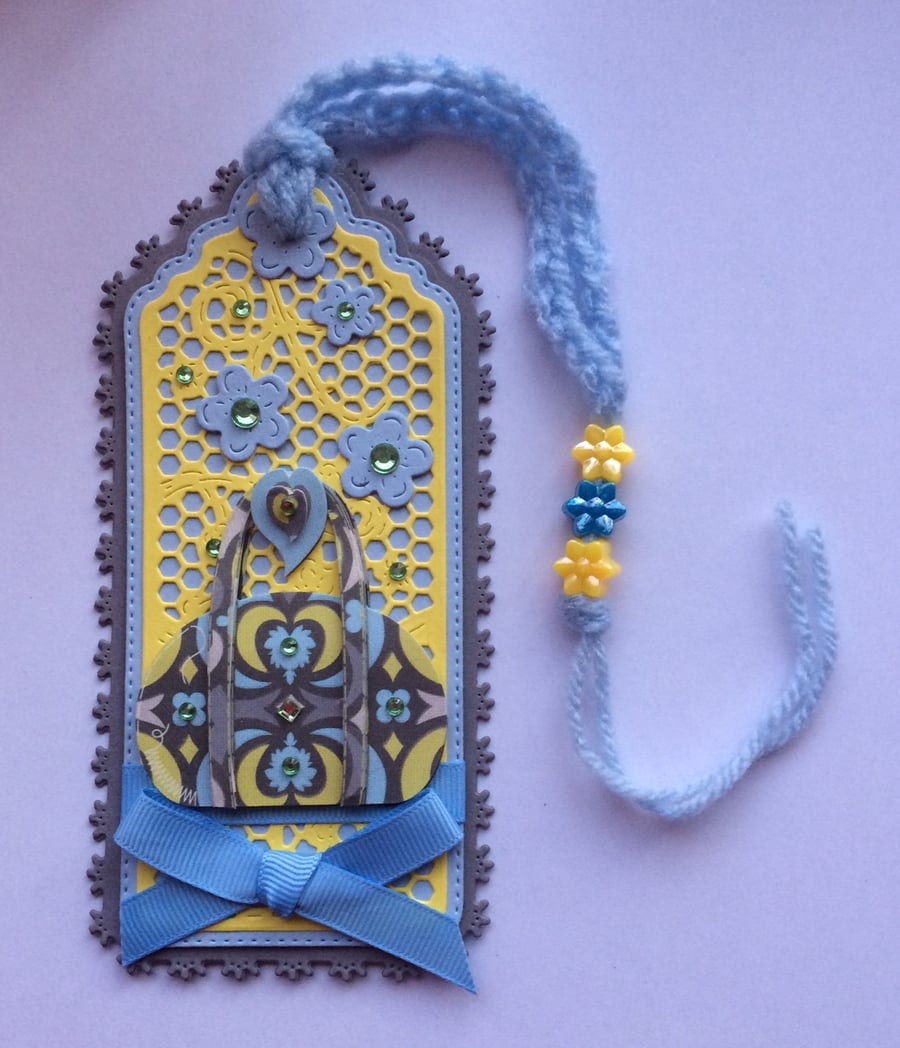 Handmade Bookmark Handbag Design Blue Yellow Grey Beads Luxury Multi Media